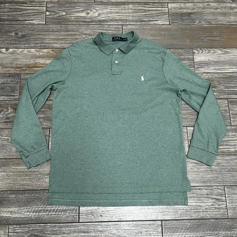 Polo Ralph Lauren L/S Shirt Men's Size XL Heathered Green White Pony Smooth - Picture 9 of 10